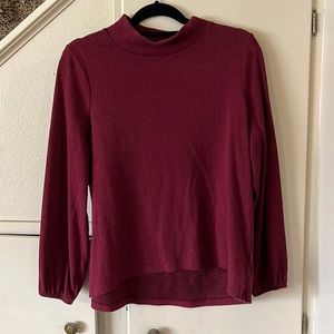 Women’s Lightweight Long-Sleeved Maroon Blouse with Cinched Band Sleeves